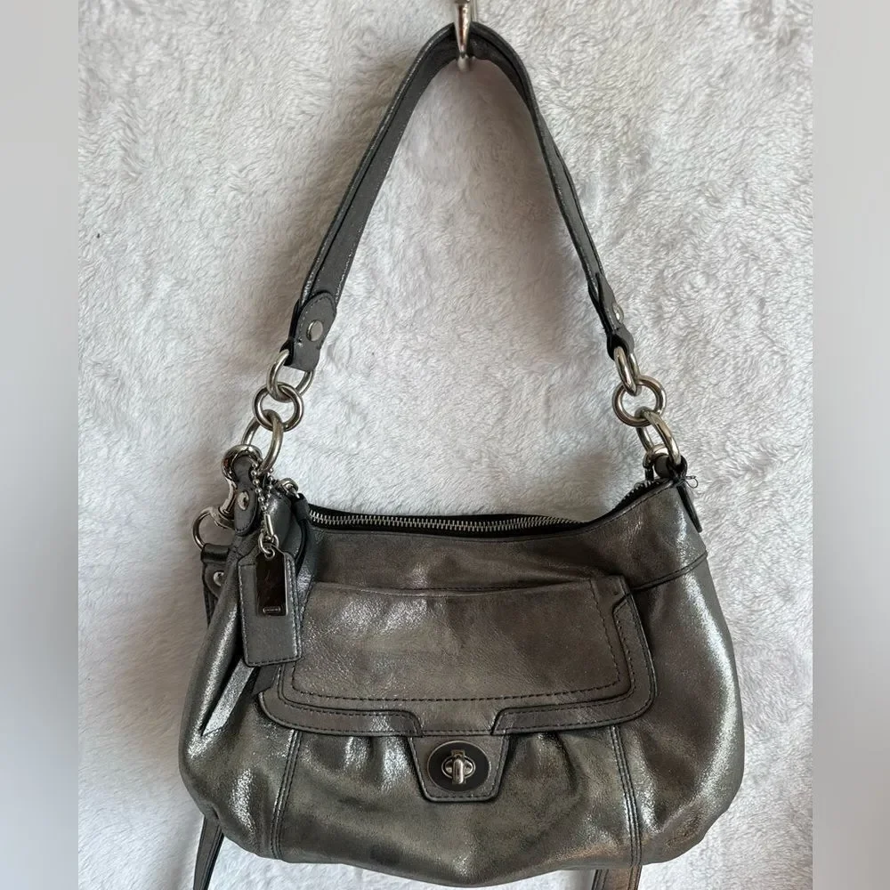 Coach Metallic Silver Poppy 2-Way Bag
